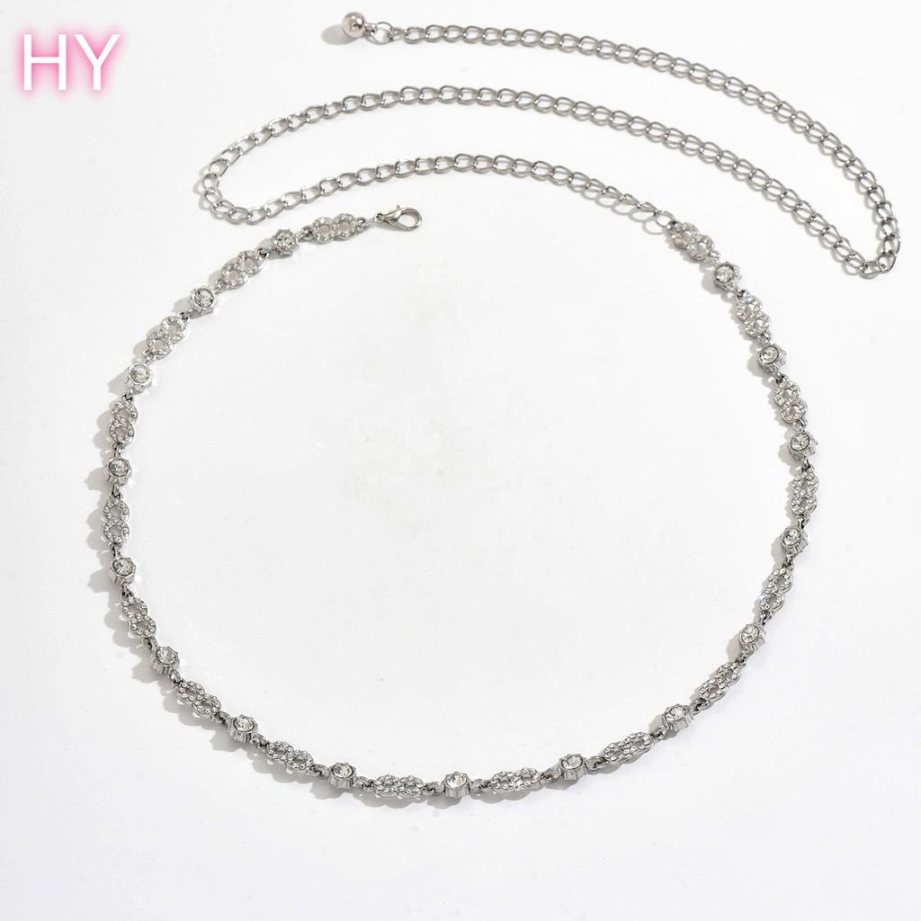 HY Women Figure 8 White Rhinestone Geometric Fine Beach Sexy Belt Slender Waist Body Chain Versatile Dress Accessories