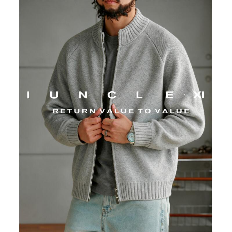 Men's Wool-Blend Stand-Collar Zip-Up Cardigan
