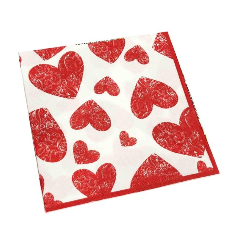 Einweg-Partyservietten, doppellagig, 20 Stück/Packung, Liebes-Herz-Muster
