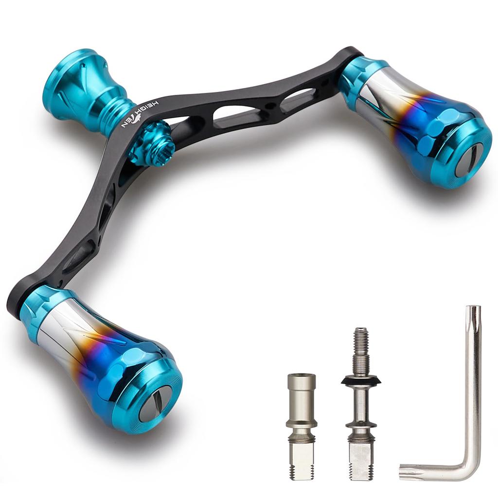 HEIGHTEN 95mm Reel Handle with 20mm Handle Compatible with Shimano and Daiwa Spinning Aurora Series Turquoise V2.0 Knob, Reels, (V2.0 - & Black)