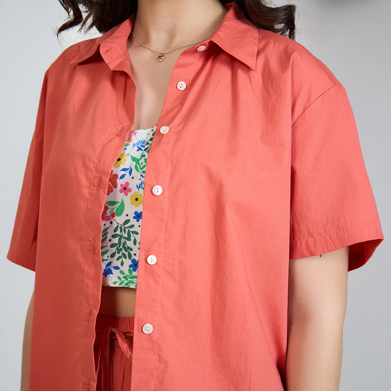 Virgio Women Regular Length Half Relaxed Fit Sweetheart Neck Shirt Collar Shirt