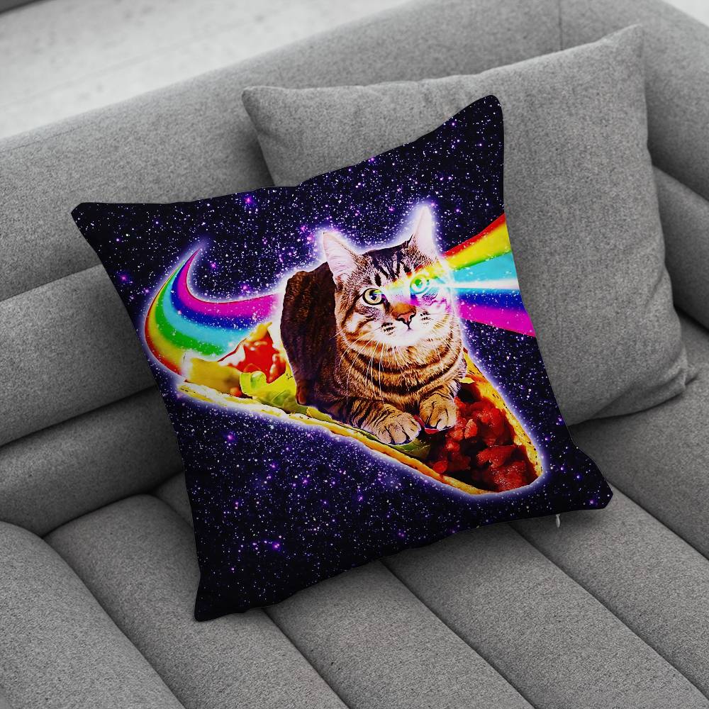Cute Funny Rainbow Alien Cat Pillow Case Pillowcase Home Sofa Cushions Car Cushions Pillowcover Office Pillowshell Pillow