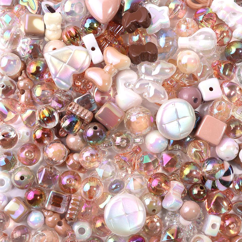 

45g/Bag Mixed Shape Acrylic Beads Same Color Series UV Color Plated Loose Bead for Handmade Bracelets Necklace Key Phone Lanyard коричневый