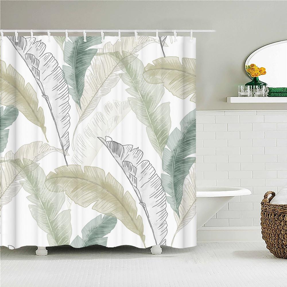 Green Leaves Plant Palm Leaf Pattern Bath Curtain Waterproof Fabric Shower Curtains 180X180Cm Bathtub Screen For Bathroom Decor