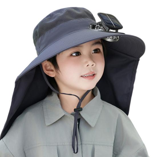 Kinder-Solar-Ventilator-Hut mit Nackenklappe, UV-Schutz-Hut mit Kühlventilator, wiederaufladbar, atmungsaktiv, Sommer, Jungen und Mädchen, Outdoor, Sonnenhut mit breiter Krempe