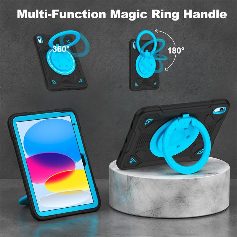 IPad 11th Gen 10.2 Inch Silicone PC Case With Wrist Strap Rotating Stand Pen Slot Full Protection Cover