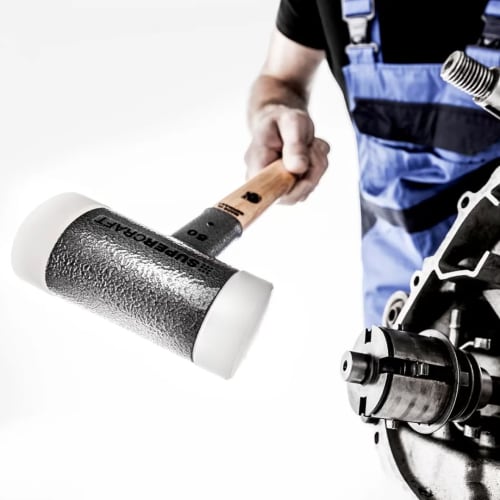 Rohmheld HALDER Shockless Recoilless Supercraft Hammer with Hickory Handle and White Nylon Shaft, 50mm Diameter, 3366.050