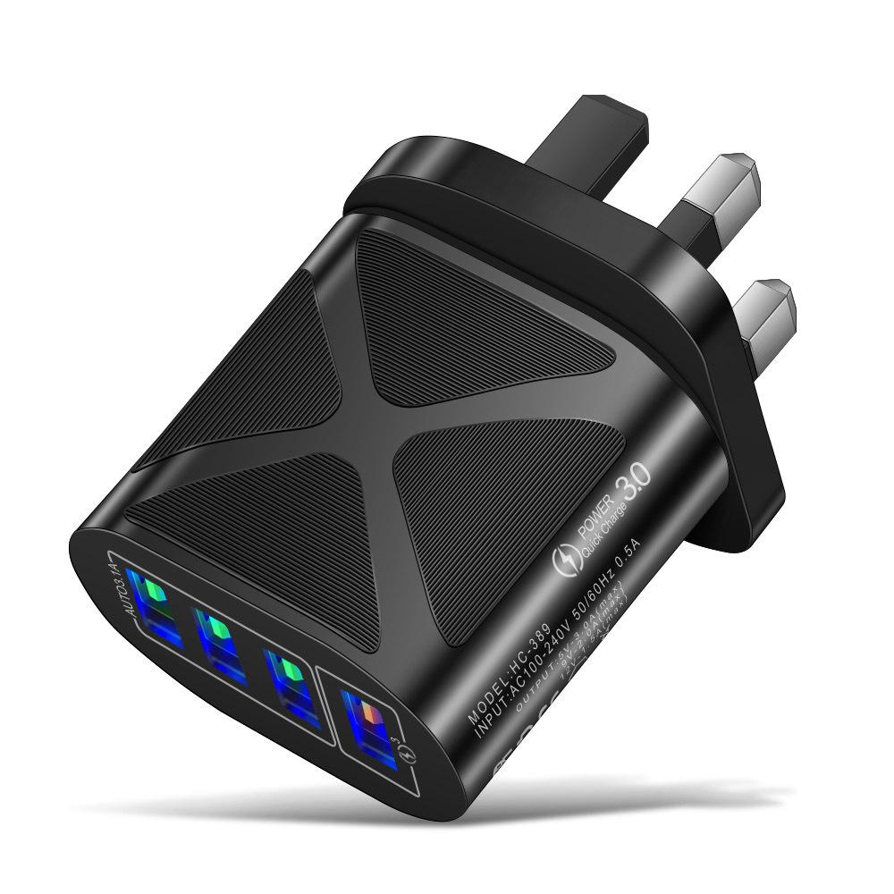 48W QC3.0 4-Port USB Fast Charger with US EU UK Plugs