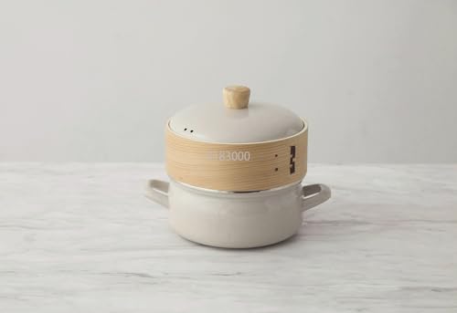 Fuji Enamel [Authentic] White Enamel Pot with Steamer, Steamer and Pot Compatible, Steamer and Pot Functions
