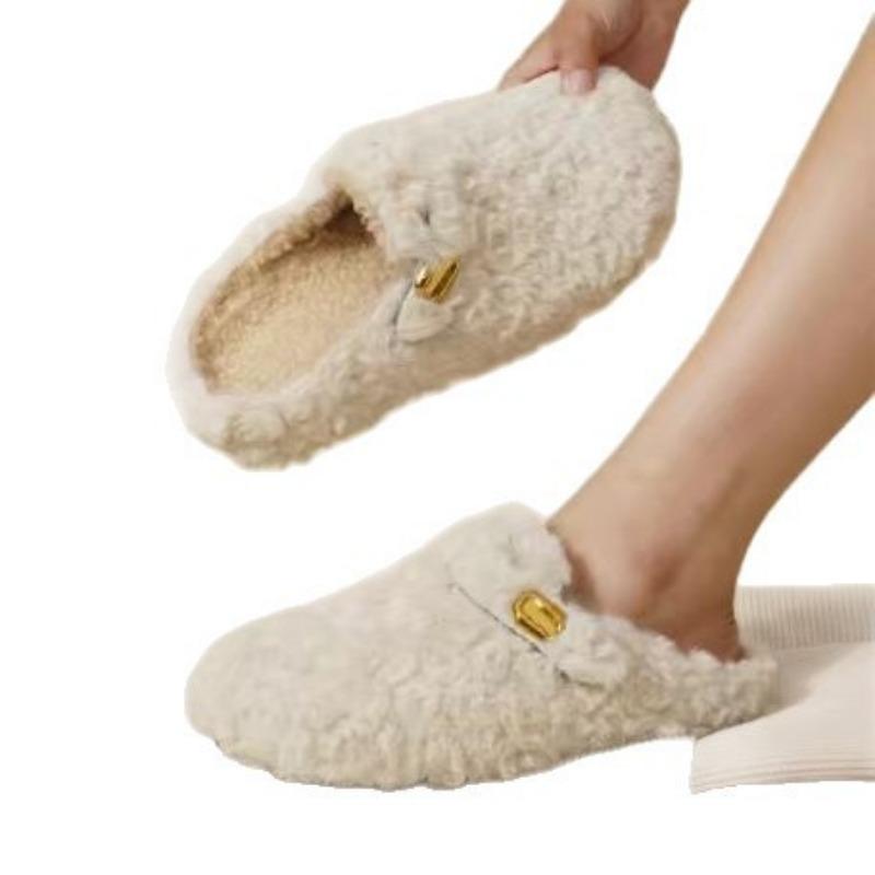 Autumn and winter new warm and velvet lamb wool shoes women's fashion outer wear thick-soled bag head half slippers