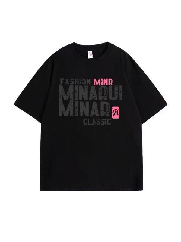 Retro Black Summer High Street Plus Size Loose Cotton T-Shirt for Women