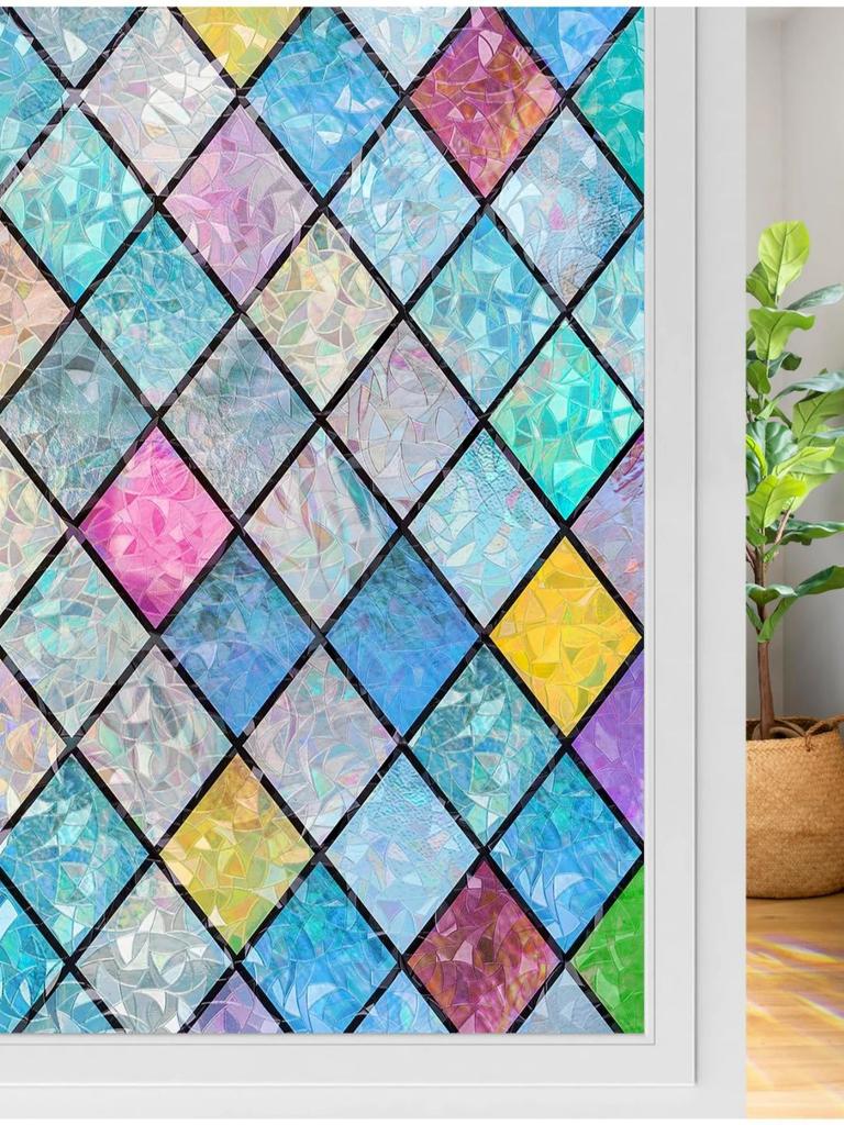 Folie de Vitraliu 3D - Holografic Curcubeu Intimitate Statică Aderență Blocare UV Acoperire Decorativă pentru Sticlă Casă Baie