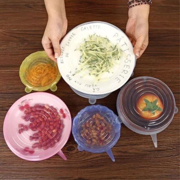 Lid,Reusable Universal Stretchable Silicone Lid In Stock 6 Pieces Adjustable Lids, Lid - Type 6Pcs White