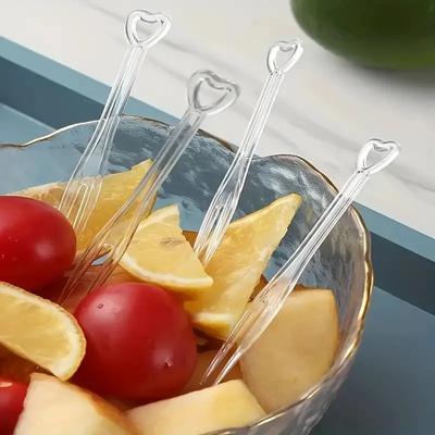 100/300pcs Elegant Heart-Shaped Disposable Forks for Party BBQ Sticks Picks Skewer Set Household Plastic Food Cake Fruit Fork