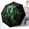 Paraguas con diseño de emblema de dragón verde, diseño portátil y plegable, 8 varillas, un accesorio casual para Halloween, Navidad y regalos de cumpleaños.