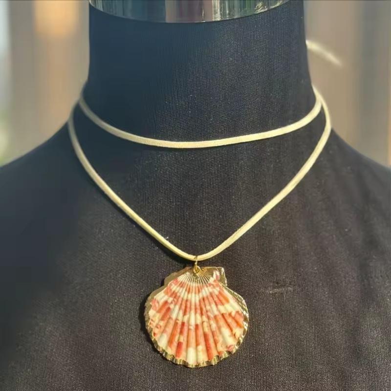 1 Piece 120Cm Leather Rope Strap Necklace Bohemian Style Natural Shell Conch Pendant For Women Beach Vacation Party Jewelry