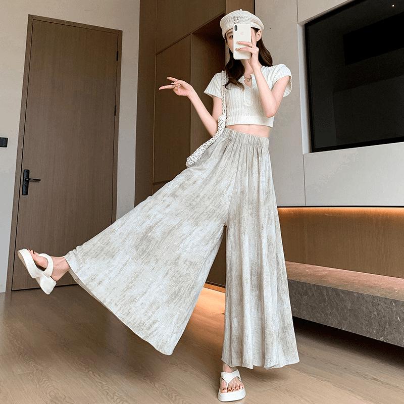 Summer 2025 Women's High-Waist Tie-Dye Ice Silk Wide-Leg Pants: Slim, Loose, and Casual.