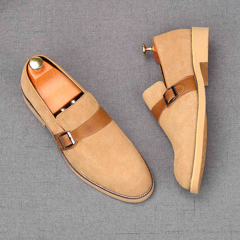 Fashion New Men's Suede Leather Slip On Shoes Male Luxury Designer Monk Strap Loafers Wdding Prom Homecoming Footwear Zapatos Hombre