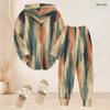 Women Plus Size Two Piece Outfit Long Sleeve Hooded Top Geometric Printed Cuffed Pants