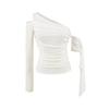 Women's Off Shoulder Long Sleeve Twist Knot Top Slim Fit Solid Color Casual Sexy Pullover