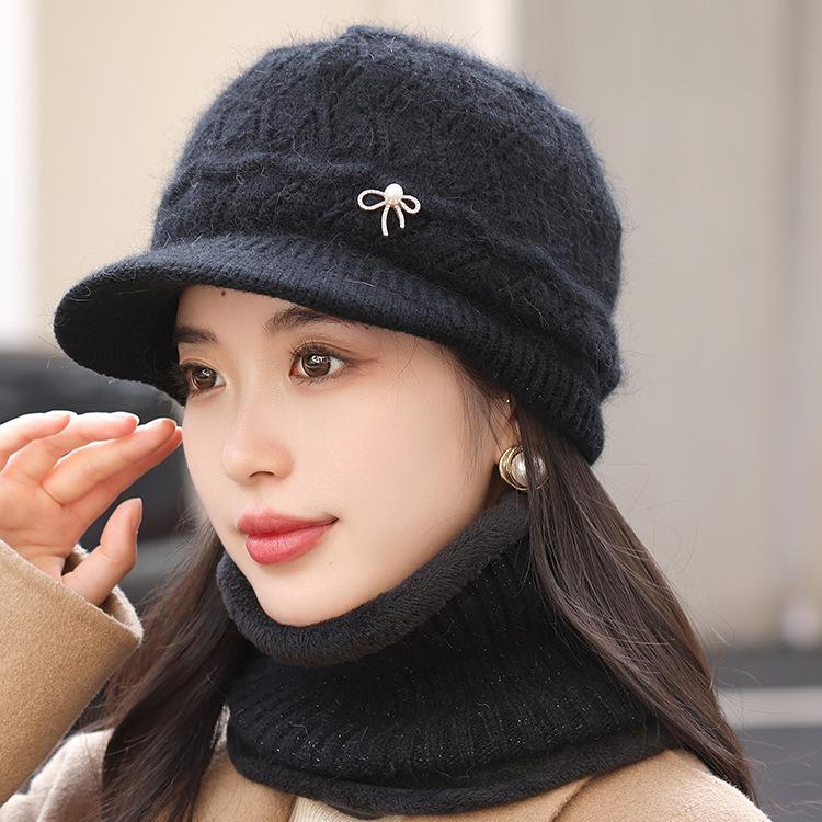Fashionable and Versatile Wool Peaked Hat with Velvet Ear Protection  Mother's Hat  Cold Proof Knitted Hat