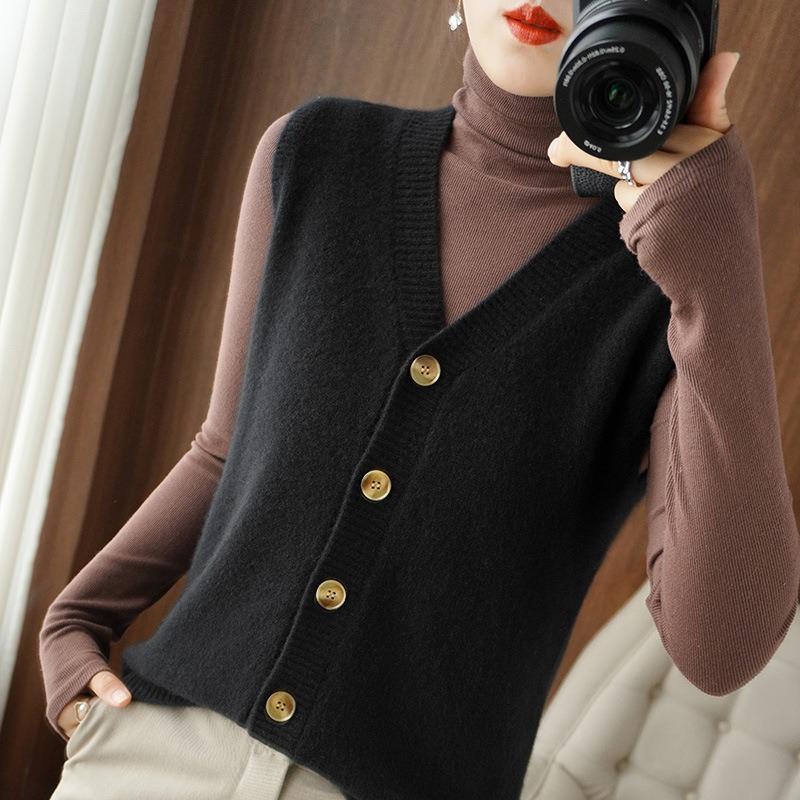 Women S V Neck Sleeveless Knit Vest Loose Solid Color