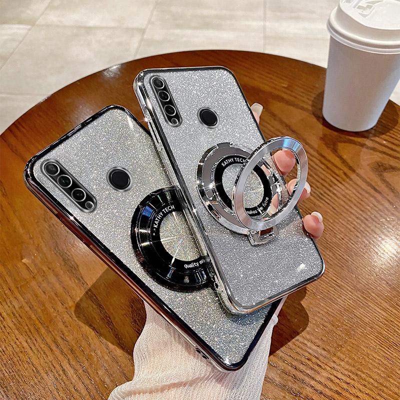 Gradient Glitter CD Ring Holder Phone Case For Huawei Y8S Y9S Y6P Y7A Y7 Y9 Prime Y9 P Smart Z Plus 2019 2021 P40 P30 Lite Cover