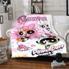 Custom Name Powerpuff Girls Adventure Flannel Blanket for Super Soft Cute Comfort Blanket for Travel Bedding Couch Sofa Blanket