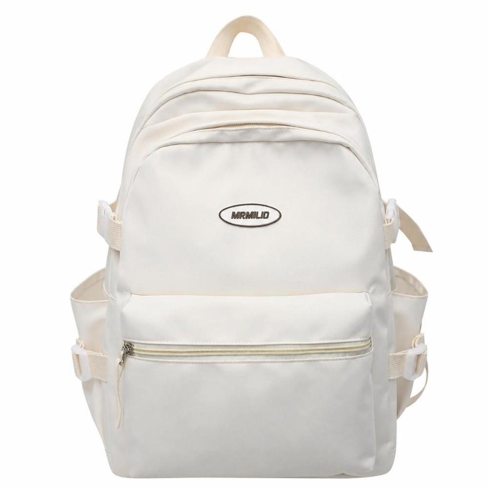 Trendy Solid Color Backpack Nylon Large Capacity Casual Daypack Multi-pocket Travel Rucksack