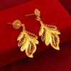 Luxury 24K 9999 Pure Gold Real Gold Women's Hollow Flower Leaf Necklace Earring Set