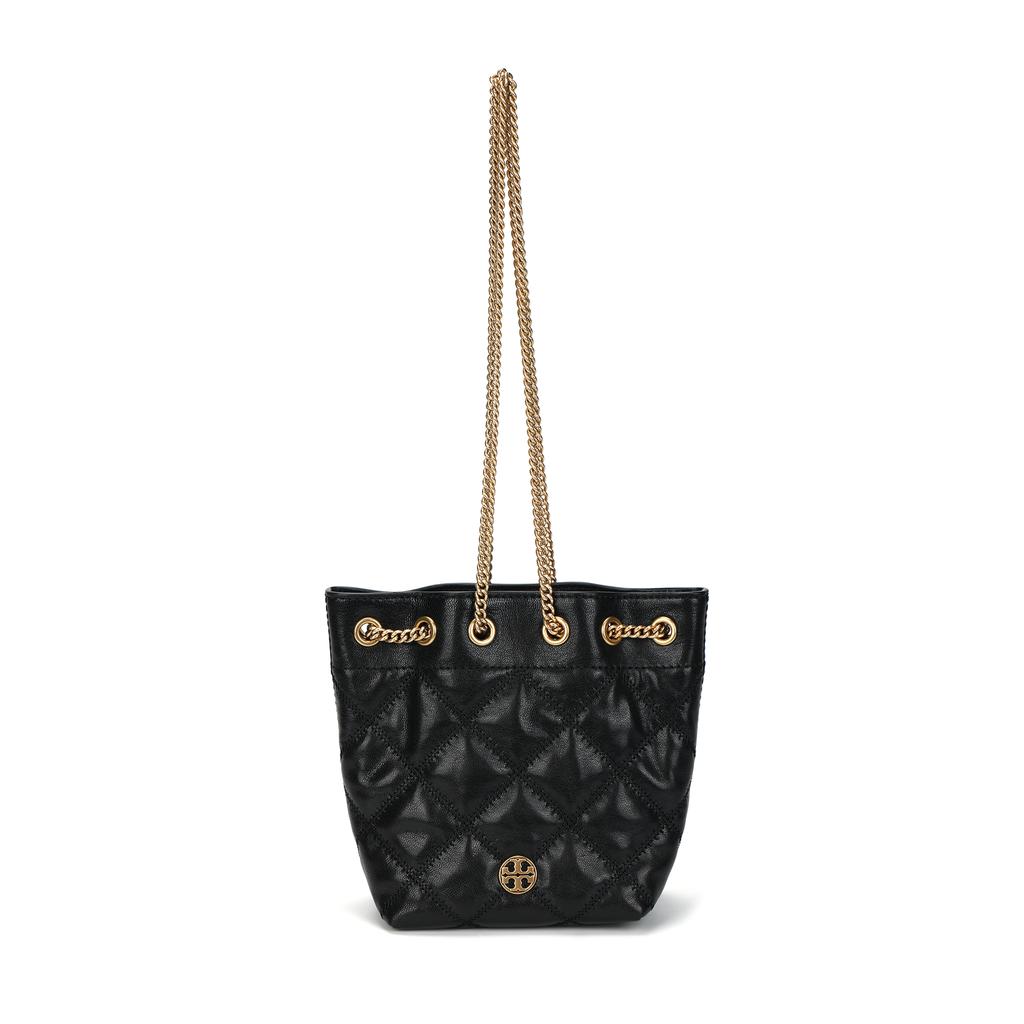 Tory Burch Metal Logo Chain Shoulder Strap Leather Bucket Bag Crossbody Shoulder Bag Women Bags Black 163517-001
