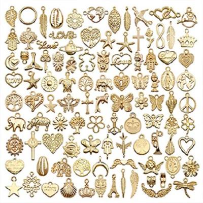 Metal 100Pcs Gold Alloy Charms For Jewellery Making Pendants Bulk Lots Antique Mixed Diy Necklace Bracelets Charms Pendants