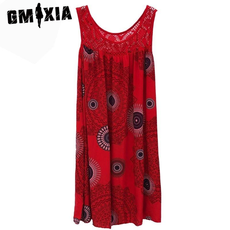 GMXIA Women's Fashion Summer Spring Solid Color Print Sleeveless O-Neck High Waist Casual Dresses