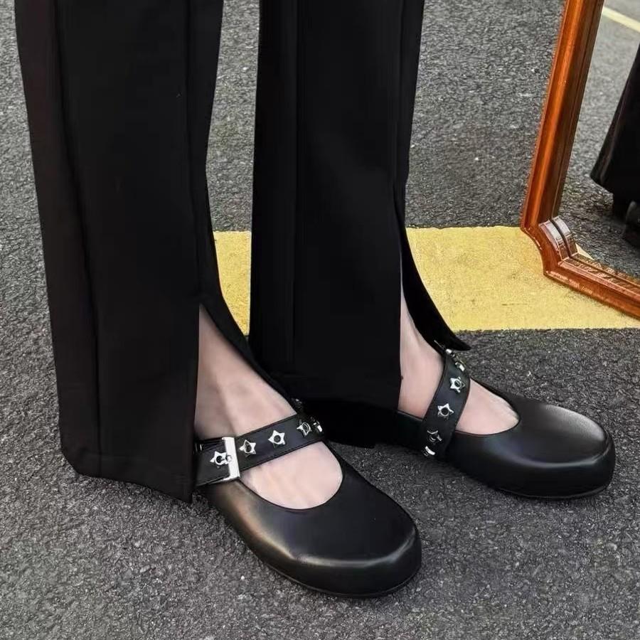 Meow Meow Retro Word with Mary Jane Shoes Women's Inner Height Ballet Shoes Single Shoes