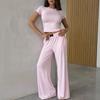 Trendy Women's Two-Piece Set: Short Sleeve T-shirt & Wide Leg Pants Casual Loungewear