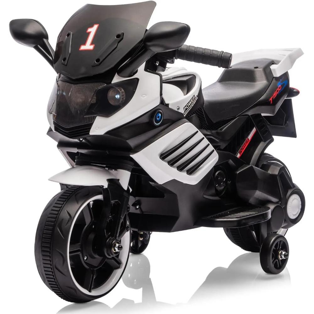Motocicletta Elettrica per Bambini 6V, Giocattolo Auto Elettrica da Guidare con Ruotine di Supporto, Faro Funzionante, Clacson e Musica, per Bambini e Bambine 3-6 Anni