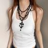 Dark Gothic Rivet Beaded Cross Necklace, Heavy Delicate Stylish Clavicle Jewelry
