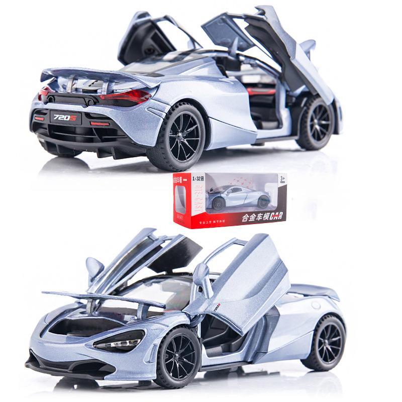 1:32 McLaren 720S Spielzeugmodellauto, Auto zum Zurückziehen aus Zinklegierung mit Ton und Licht und geöffneter Karosserietür, Spielzeugauto für Kinder, Jungen, Mädchen, Geschenk
