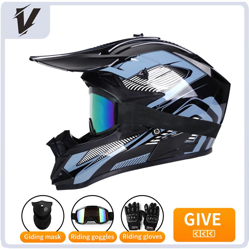 VGV Off-road motorcycle helmet for men, women, adults and children DOT certified Bluetooth-equipped three-piece set with gifts