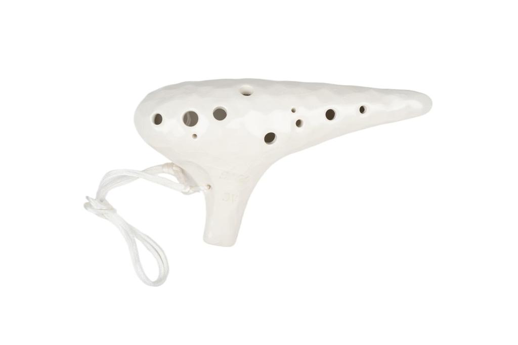 TNG Ocarina [AltoCAC  12-Hole  Emerald] High-Quality Ocarina for Tube Play (Includes Strap) Glazed Finish with Ocean Wave Pattern (White)