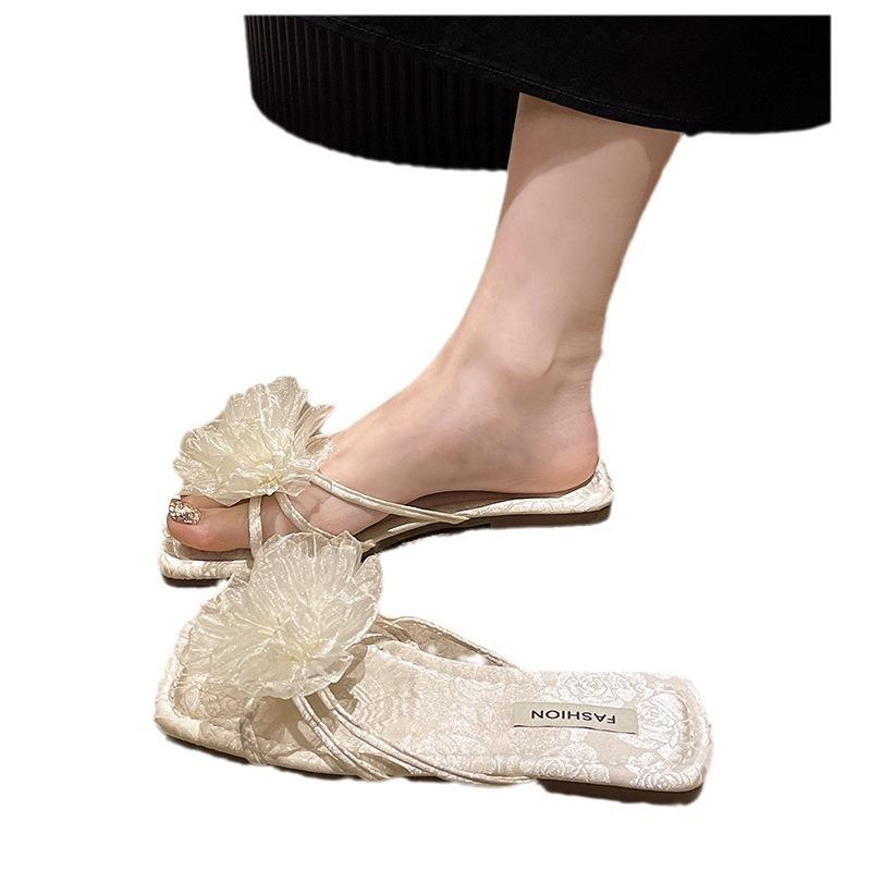 Flat-bottomed flower one-word slippers women's shoes summer wear new summer fashion sandals sandals