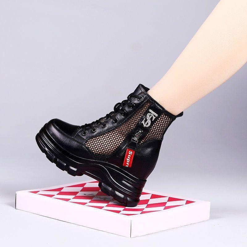 Inner Heightening Martin Boots Women's Hollow Mesh Boots Summer New Thick-soled Breathable Mesh Cool Boots