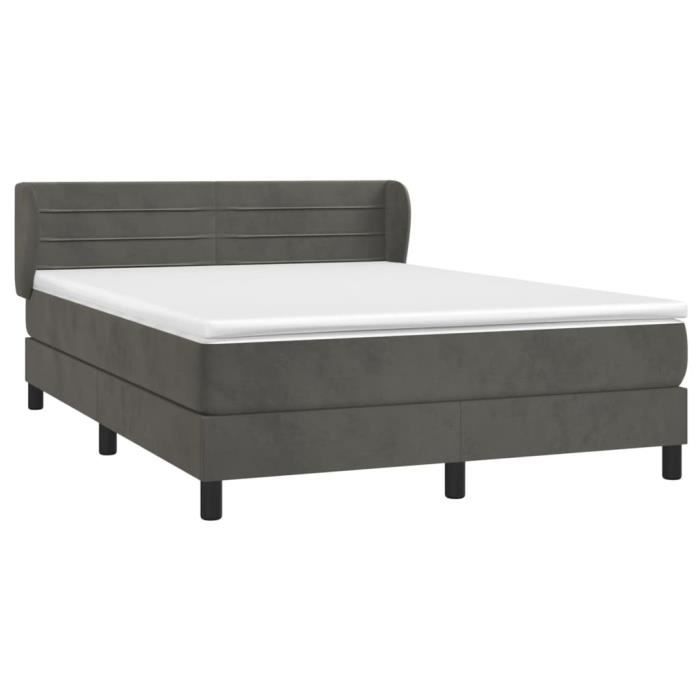 VidaXL Lit à sommier tapissier et matelas Gris foncé 180x200cm Velours 3127566