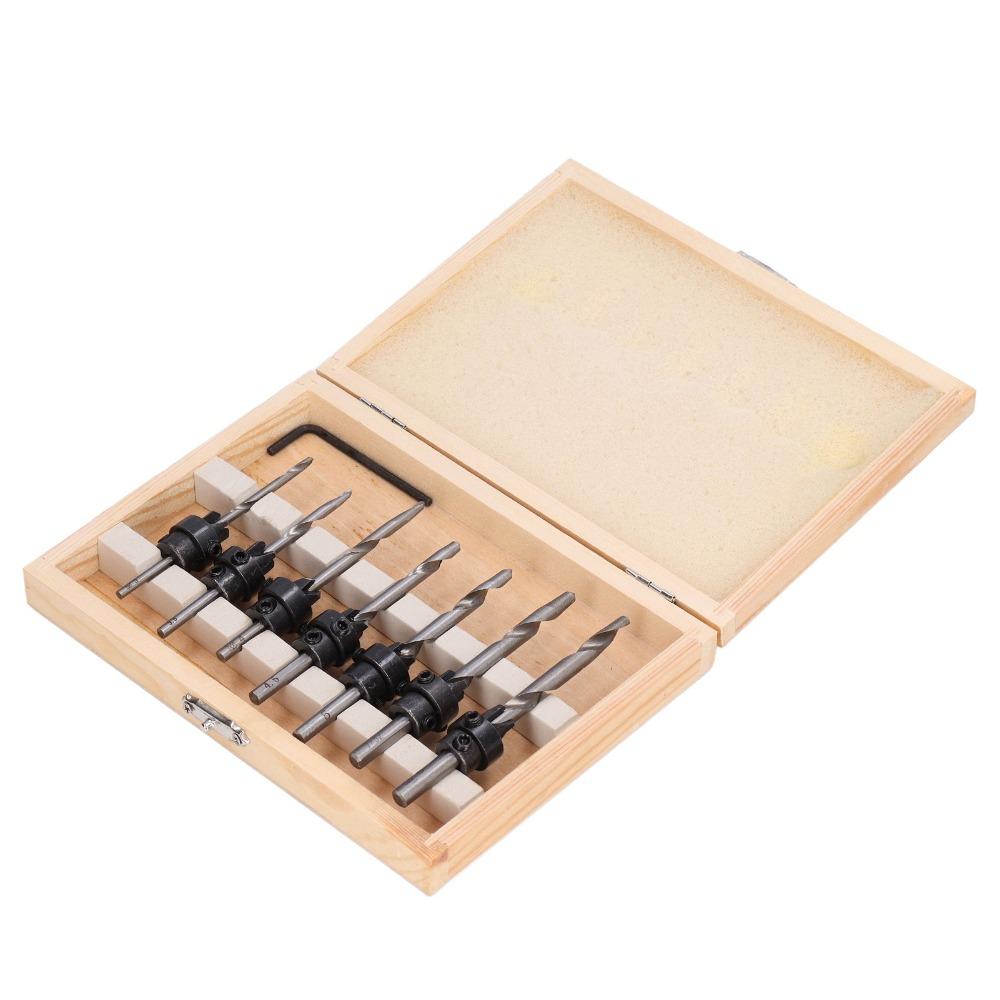 Hex Wrench Tapered Countersink Bit Set Adjustable Collars Wood Pilot Hole Set Woodworking