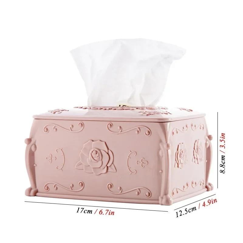 Pudełko na chusteczki w stylu europejskim z płaskorzeźbą w stylu antycznym, plastikowe pudełko do przechowywania serwetek, uchwyt na papier montowany w salonie lub samochodzie, pudełko do przechowywania serwetek