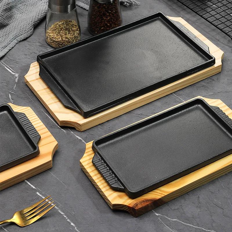 Rectangular restaurant, thickened cast iron plate baking tray, household grilled fish plate, grilled meat plate, steak plate
