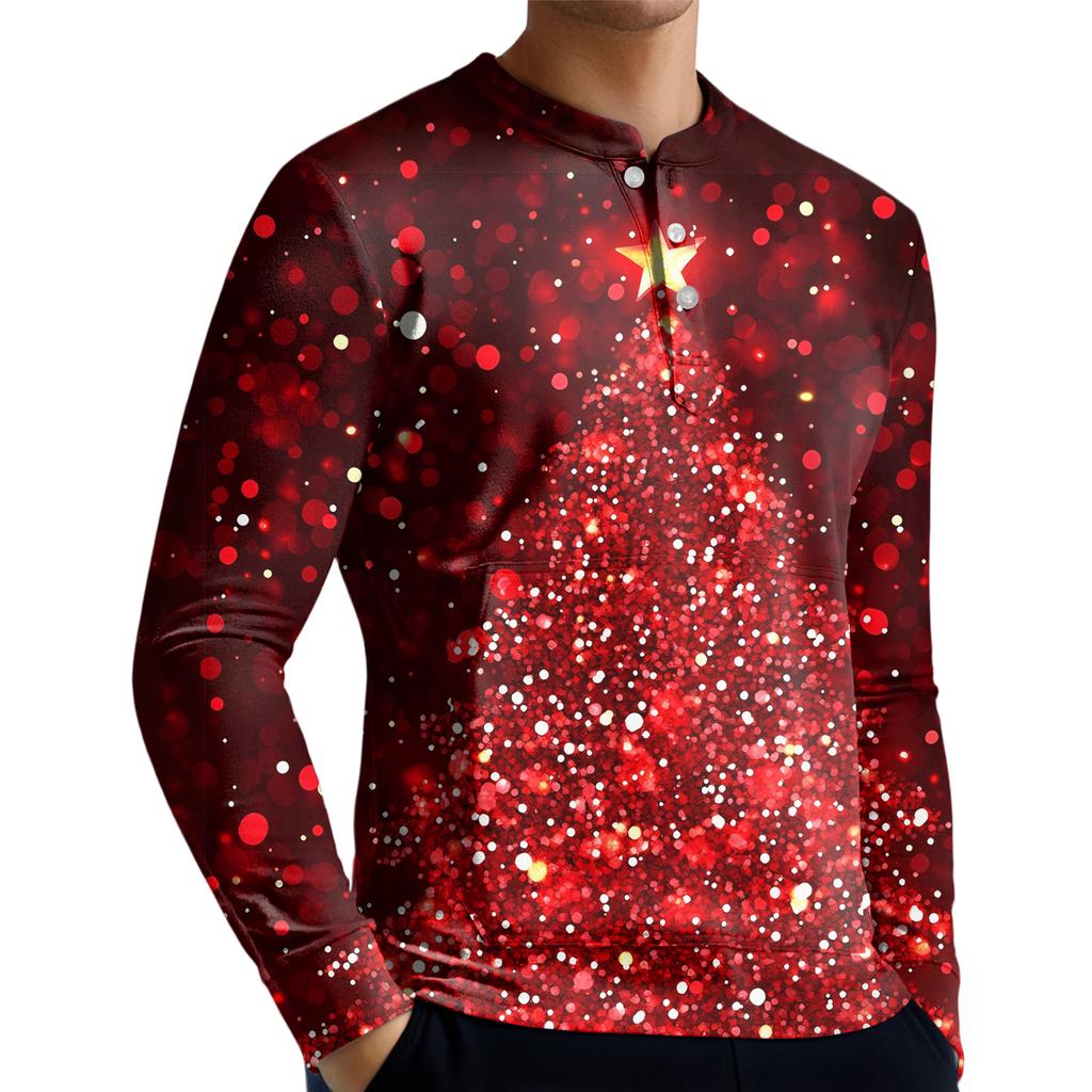 Men's Casual Button-Down Sweatshirt Fashion Printed Long Sleeve Shirt Pullover