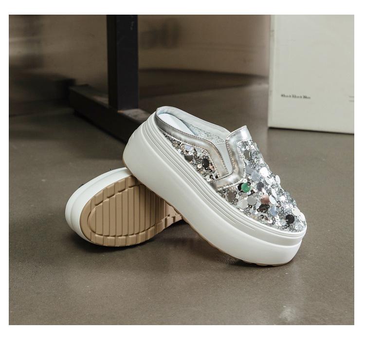 Fujin 8cm Ekte Lær Syntetisk Slip-on Plattform Kile Sandaler Sandal Bling Kvinner ROME Pumpe Sommer Høye Hæler Motesko
