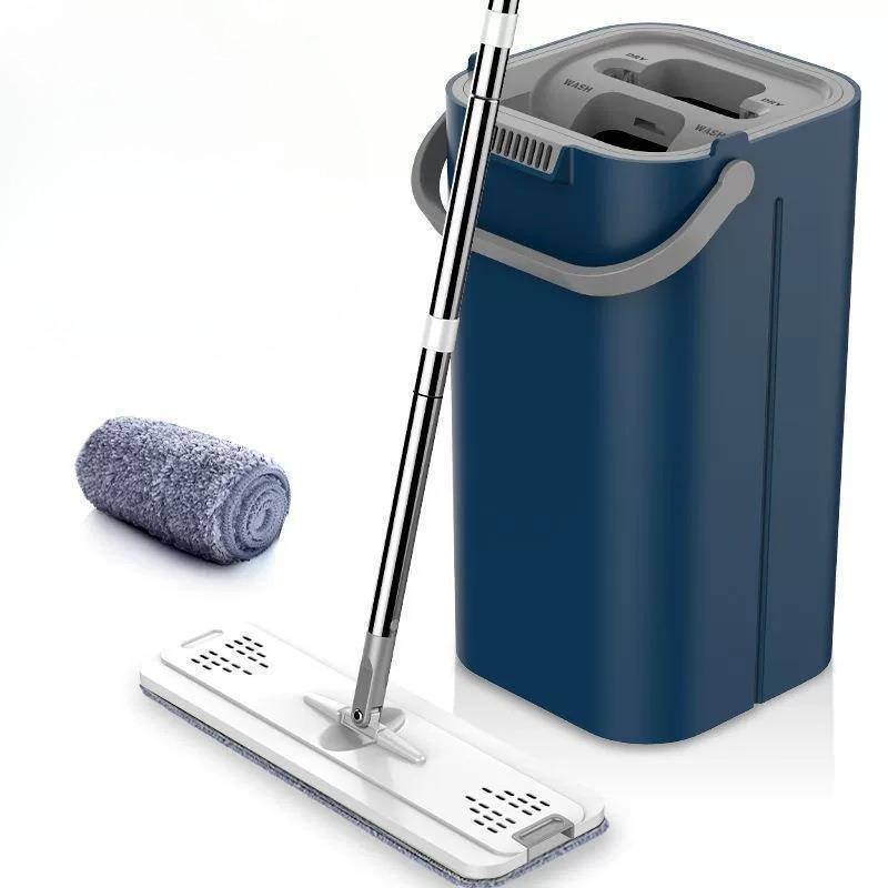 Hands-free Flat Dust Mop With Bucket - Wet And Dry Cleaning, Bedroom, Kitchen, Living Room, Bathroom - Durable Plastic Household Floor Mop Tool