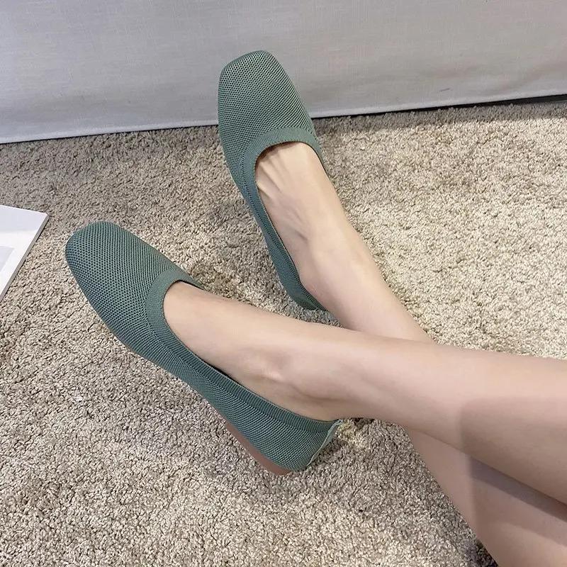 Fashion Stretch Knit Fabric Shoes Spring New Women Flat Heel Anti Skid Ballet Flats Shoes Slip On Breathable Loafer Femalehj89